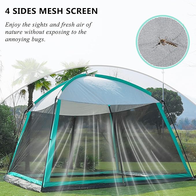 GREGIN Screen House Tent and Metal Camping Table Bundle-Waterproof &amp UV Protection Canopy Shelter with Sturdy Foldable Table Suitable for Camping Backyard Picnic