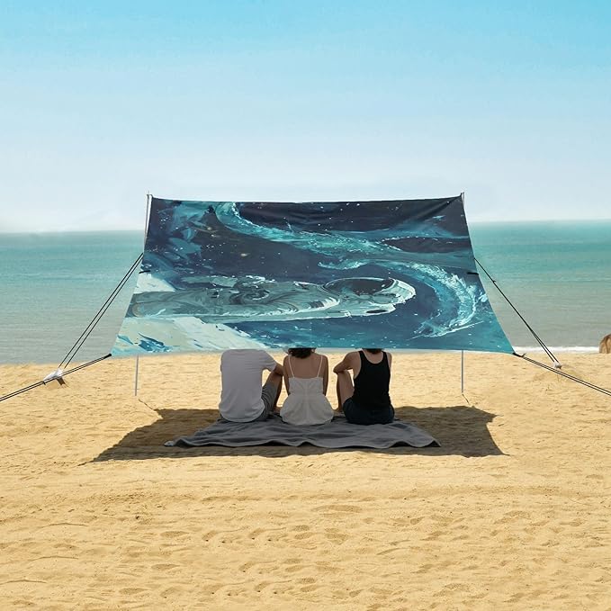ALAZA Astronaut on Planet Beach Tent Sun Shelter UPF50+ Protection Beach Shade Canopy w/ 4 Sandbags for Outdoor Camping Fishing Backyard Fun Picnic 10x9 ft