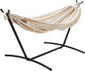 Amazon Basics Double Hammock with 9-Foot Space Saving Steel Stand and Carrying Case 2 Person 450 lb Capacity Beige Stripe with Lace 110 x 47 x 43