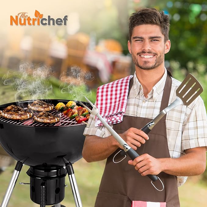 NutriChef Portable Outdoor Charcoal BBQ Grill Barbecue Grills Perfect for Picnic Backyard Patio Camping Offset Smoker with Cover