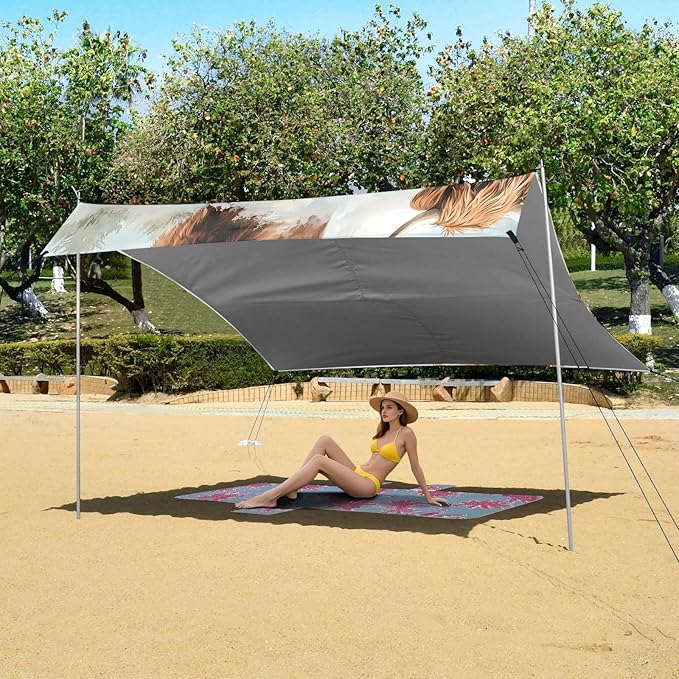 ALAZA Highland Cattle Watercolor Background Pattern Beach Tent Sun Shelter Portable Canopy Sunshade for Outdoor Camping Picnics Backyard Fun 10x9 ft