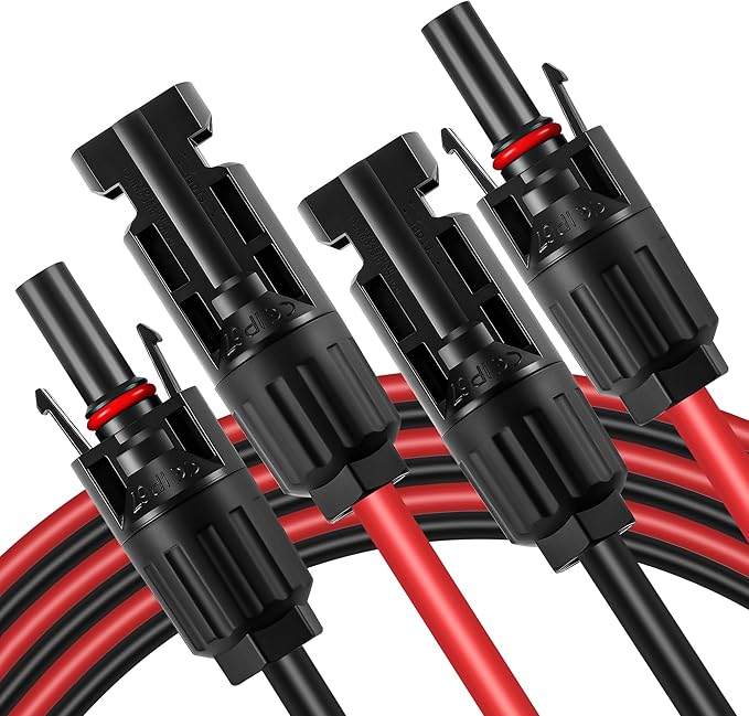 Solar Panel Extension Cable 20Ft 10AWG Waterproof &amp Tinning Male to Female Solar Extender Cord for Photovoltaic Systems （20FT Red +20FT Black