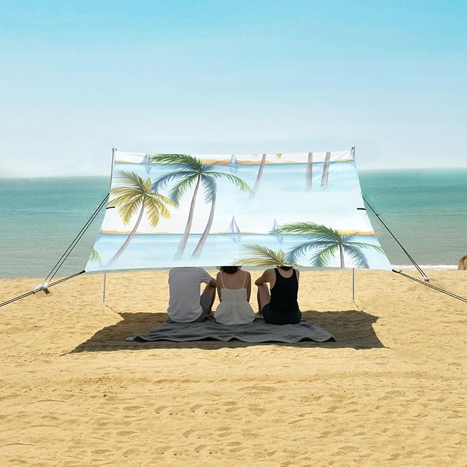 xigua Beach Beach Tent Sun Shelter with Carrying Bag - Silver Coated Oxford Fabric Beach Canopy for Beach Camping Fishing - Includes Windproof Ropes Sandbags &amp Stakes