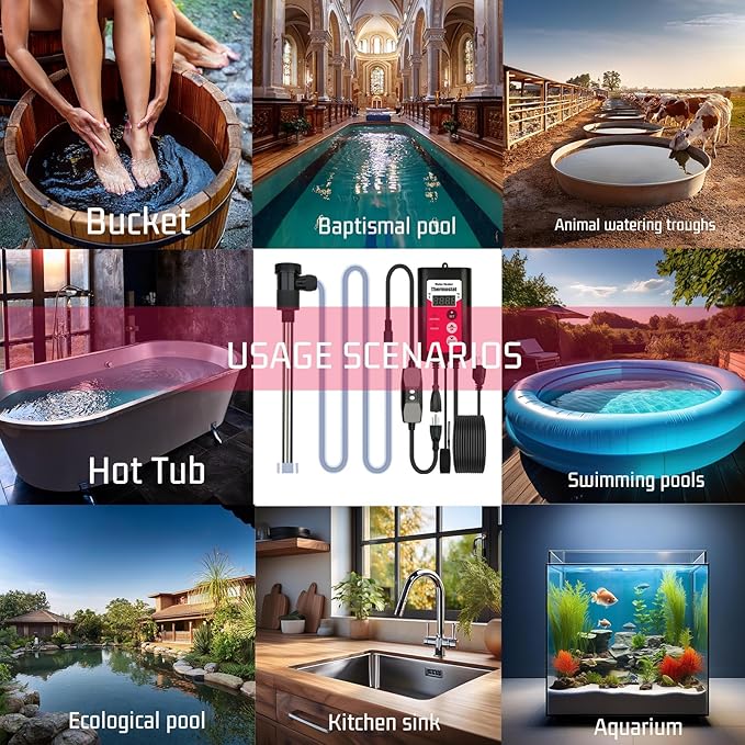 1300W Immersion Hot Tub &amp Pool Water Heater Portable Electric Submersible Heater with Temp Control and GFCI for Above-Ground Pool Inflatable Pool baptistry Bathtub baptismal pool &amp pond