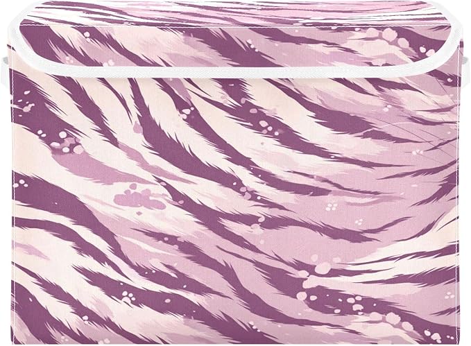 Storage Bins With Lid Stackable Fabric Closet Organizer Clothing Storage Large Boxes For Closet Shelves Bedroom Purple Tiger Stripes Specks Purpleshades