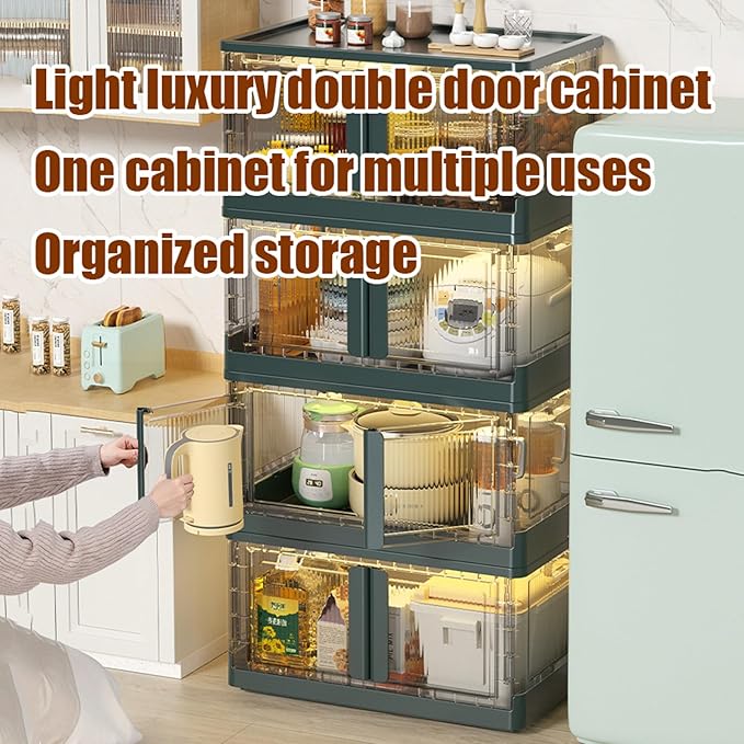 Stackable Storage Box with Lids Foldable Cube Container for Closet Organization - Wheeled and Door-Equipped