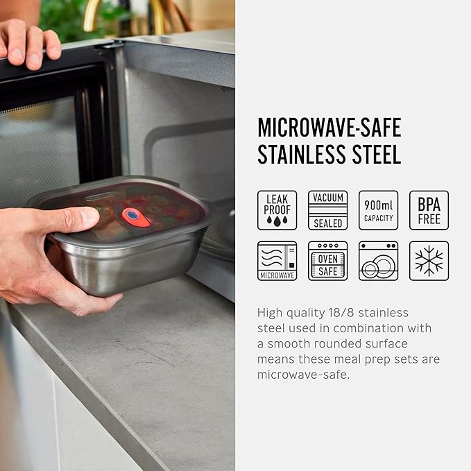 BLACK + BLUM Microwavable Stainless Steel Lunch Box | Multi-Function Vacuum Sealed Container for Healthy Food | Portable and Stackable Food Storage for Office and Outdoor | 30 oz / 900ml