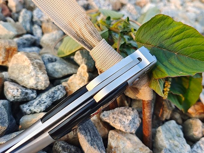 Russian Finka-NKVD KGB Folding Pocket Knife3.74 Mirror Polished X12M Steel BladeAviation Aluminum Inlaid Resin HandleCowhide Sheath (Beige handle)