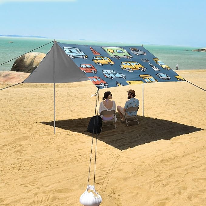 ALAZA Traffic Signs Cartoon Transportation Cars Beach Tent Sun Shelter Portable Canopy Sunshade for Outdoor Camping Picnics Backyard Fun 10x9 ft