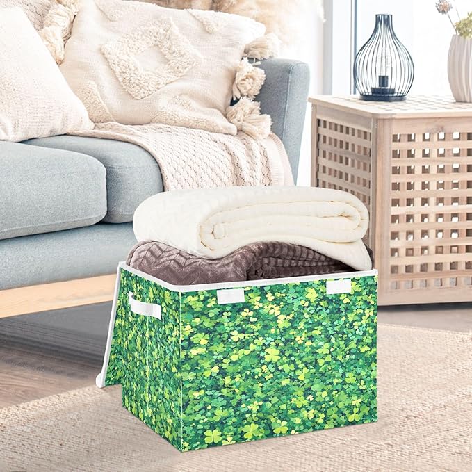 Clover Pattern Fabric Storage Bins with Lids and HandleFoldable Storage Bins with LidsCloset Organizers for Clothes Storage Room Organization Office Storage Chest Organizer