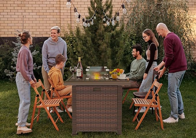 Kullavik 43 Propane Fire Pit Table55000 BTU Auto-Ignitiongas Gas Fire Table with Fire Glass and LidWaterproof Cover and Blue Glass Stone for PatioBalconyGarden