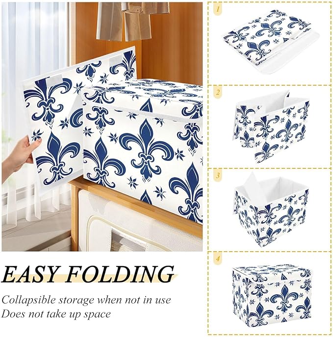 Storage Baskets with Lids Mardi Gras Collapsible Bins Stackable Fabric Linen Baskets Closet Organizer Container for Decorations 16.5x12.6x11.8