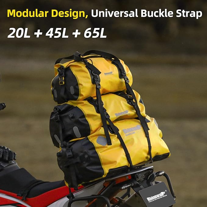 Rhinowalk Motorcycle Dry Bag 65L Waterproof Duffle Dry Bag Motorcycle Travel Luggage with Large Storage Space for Camping Boating Bycycle Motorbike-Black
