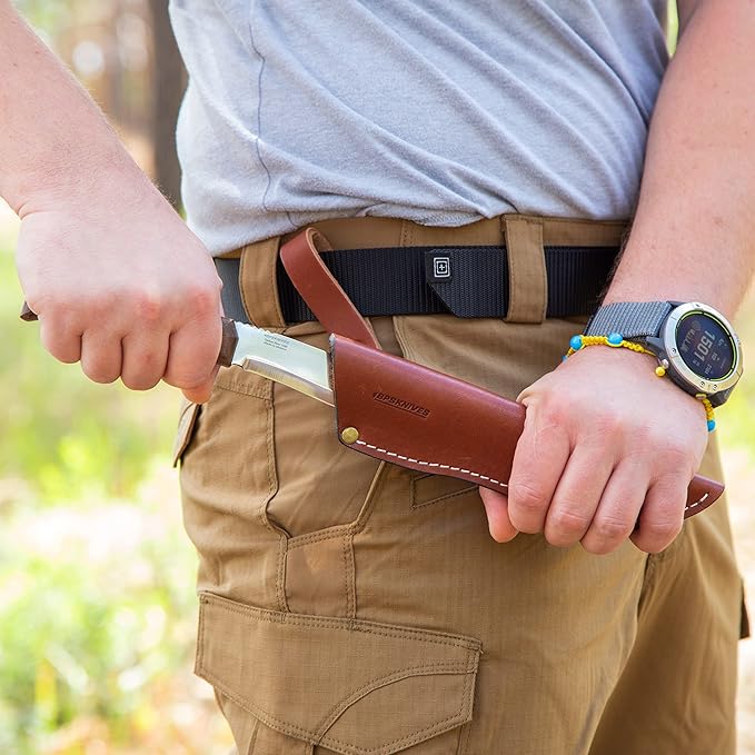 BPSKNIVES HK1 CSH - Handmade Carbon Steel Knife - Fixed Blade Full Tang Hunting Camping Bushcraft Knife With Leather Sheath - Scandinavian Sharpening Camp Knives