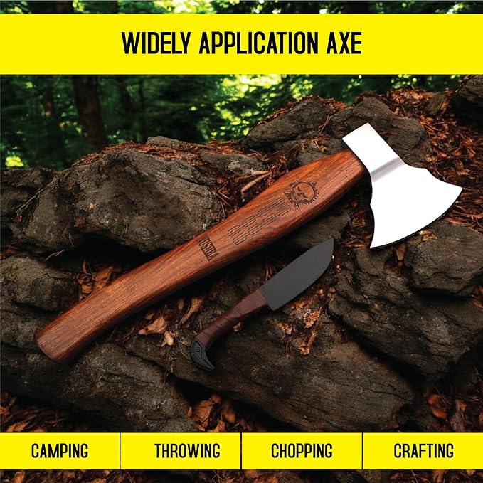 Viking Axe | Bearded Bushcraft Hatchet Hand Forged High Carbon Steel Camping Throwing &amp Survival Axe with Leather Sheath