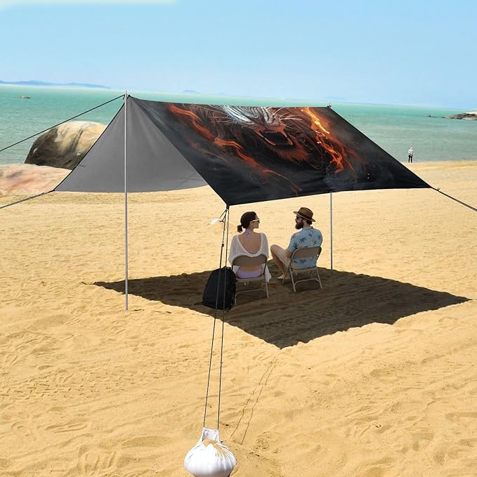 ALAZA Roaring Tiger Beach Tent Sun Shelter UPF50+ Protection Beach Shade Canopy w/ 4 Sandbags for Outdoor Camping Fishing Backyard Fun Picnic 10x9 ft