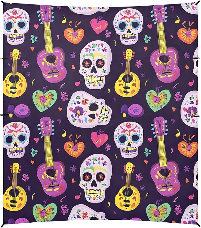 ALAZA Guitar Skull Pattern Beach Tent Sun Shelter Portable Canopy Sunshade for Outdoor Camping Picnics Backyard Fun 10x9 ft