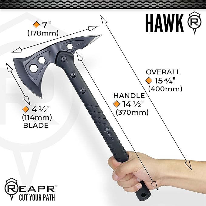 Reapr Tactical Hawk 7 Dual-Blade Throwing Axe – Survival Tomahawk with Spike &amp Axe Head Stainless Steel Nylon-Fiberglass Handle Belt Sheath – Camping Hunting Wood Splitting Gift for Outdoor