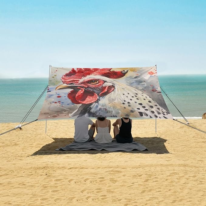 ALAZA Oil Painting Rooster Painting Beach Tent Sun Shelter Portable Canopy Sunshade for Outdoor Camping Picnics Backyard Fun 10x9 ft