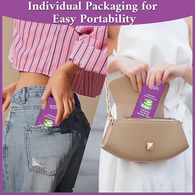 300 Pack Body Wipes Individually Wrapped(8 x 9.5)Shower Wipes for Adults Bathing No RinsePersonal Cleansing Wipes for Travel GymBulk Deodorant for Homeless