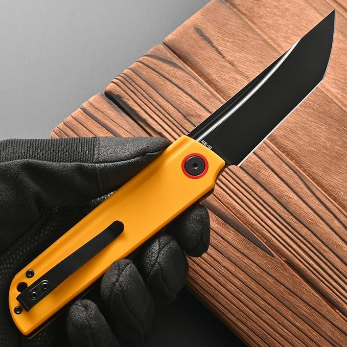 FF15 Folding Pocket Knife AUS-10 Steel Blade G10 Handle EDC Tool Knife Pocket Clip for Men Women Outdoor Camping Hunting Survival(Yellow)