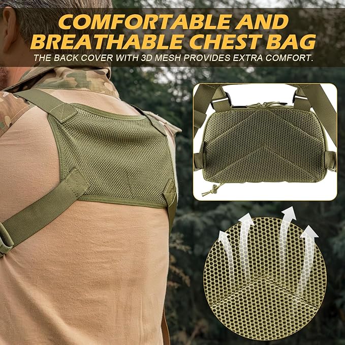 Tactical Chest Pack Bag Molle EDC Pouch Bag with CCW Compartment Adjustable Strap Workouts Fishing Hunting