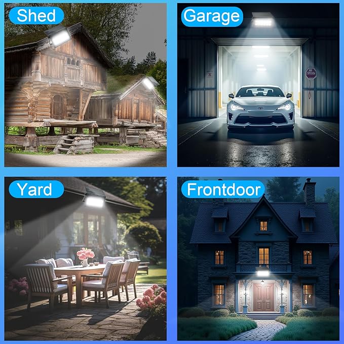 100W Solar Security Lights Solar Flood Lights Solar Lights Outdoor Waterproof Dusk to Dawn Solar Powered Security Lights 6500K Cool White for Porch Patio Yard Garage Garden