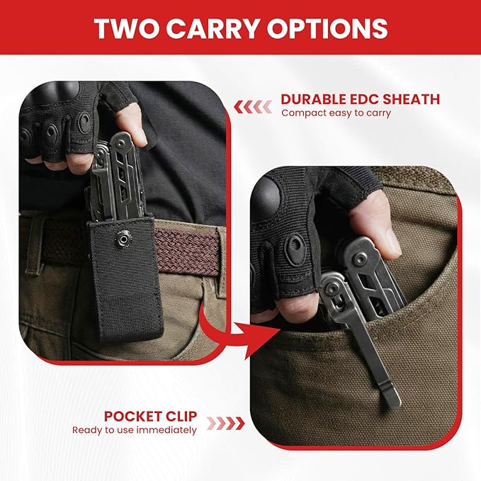 Multitool 16-in-1 Stainless Steel Multi Tool Pliers with Adjustable Hex Wrench Damascus Pocket Knife Nylon Sheath for Survival Camping and Hunting Hiking Simple Repair