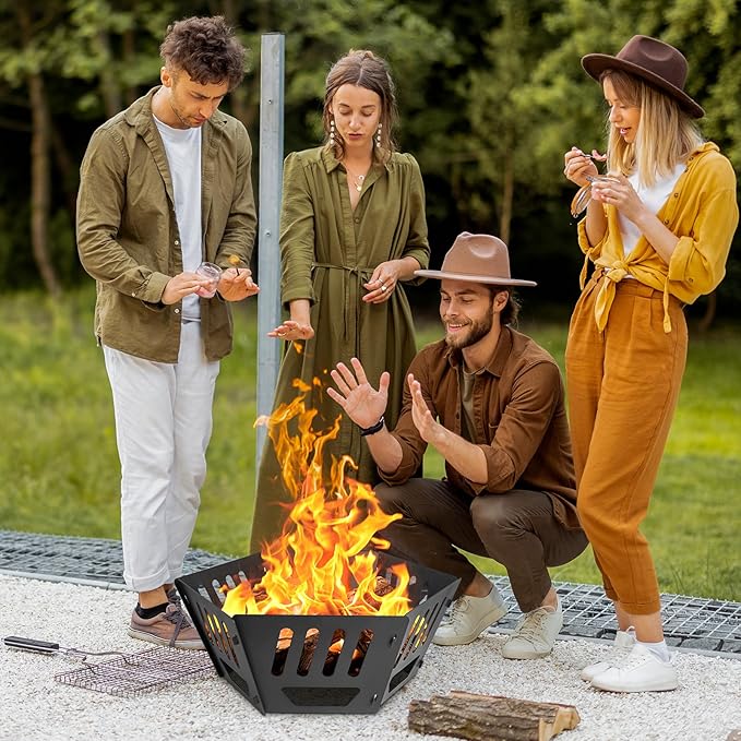 24-inch Fire Pit Outdoor Portable Wood-Burning Fire Pit Log Stove Fireplace for Camping Backyard Garden Picnic Patio and Beach. Comes with A Carry Bag