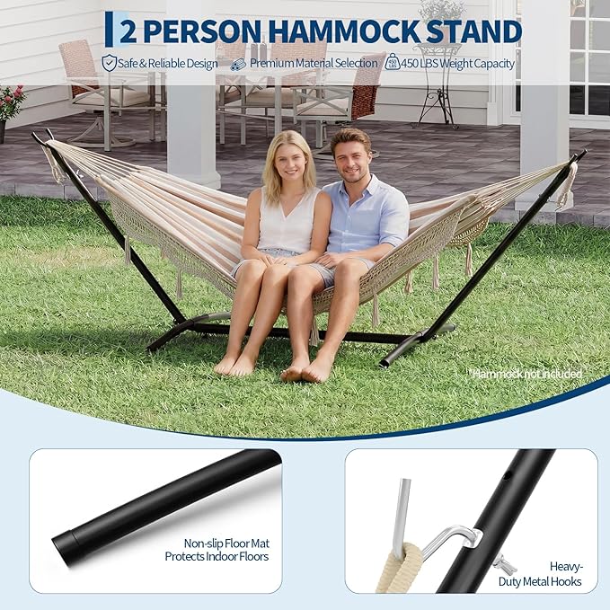 9FT Heavy Duty Adjustable Steel Hammock Stand 450 LBS Capacity Outdoor Hammock Frame Weather Resistant &amp Easy to Assemble for Patio Yard Garden