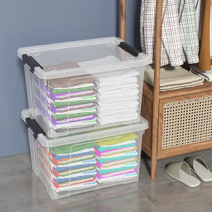 50 Quart Large Clear Storage Box with Wheels 4-Pack Clear Plastic Storage Bin with Lids