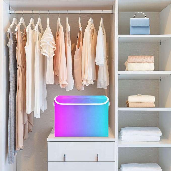 Blue Purple Gradient Storage Containers with Lids Foldable Home Storage Storage Boxes for Closet for Office Supplies