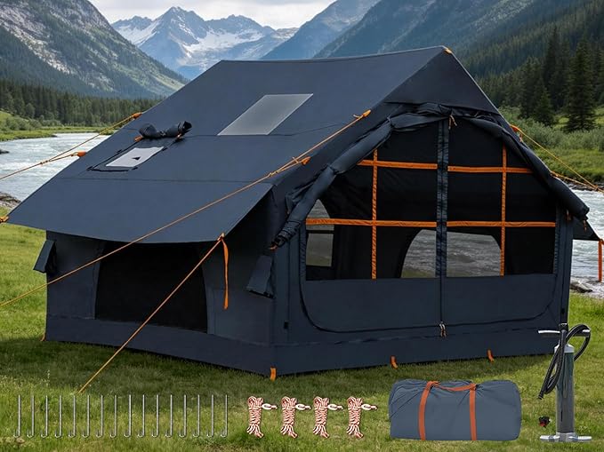 Inflatable Camping Tent2/4/6/8 Person Glamping Inflatable Tents with Awning Quick Setup Blow Up Tents with Pump Waterproof Oxford Inflatable House for Camping Air Glamping Hot Tents for Adult