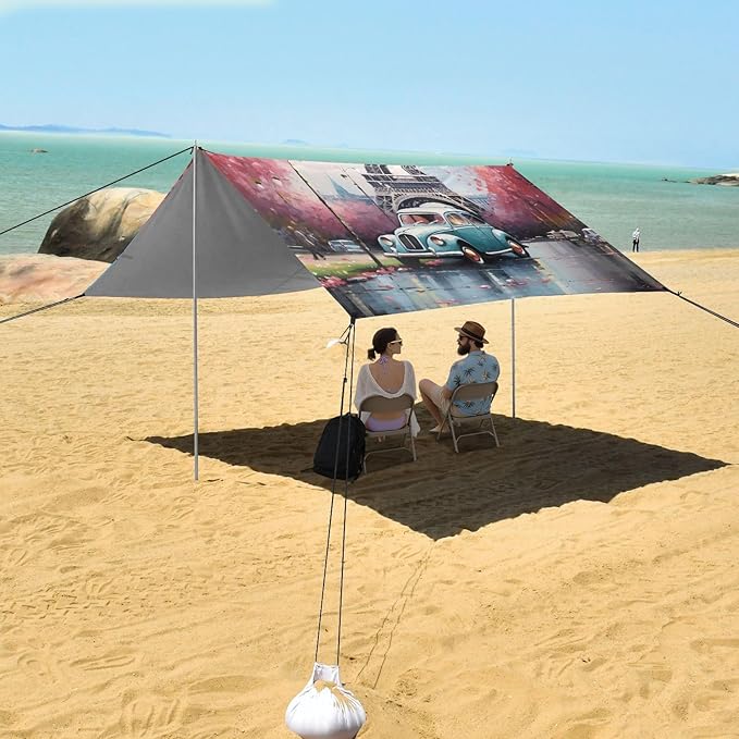 ALAZA Love Paris Eiffel Tower Car Beach Tent Sun Shelter Portable Canopy Sunshade for Outdoor Camping Picnics Backyard Fun 10x9 ft