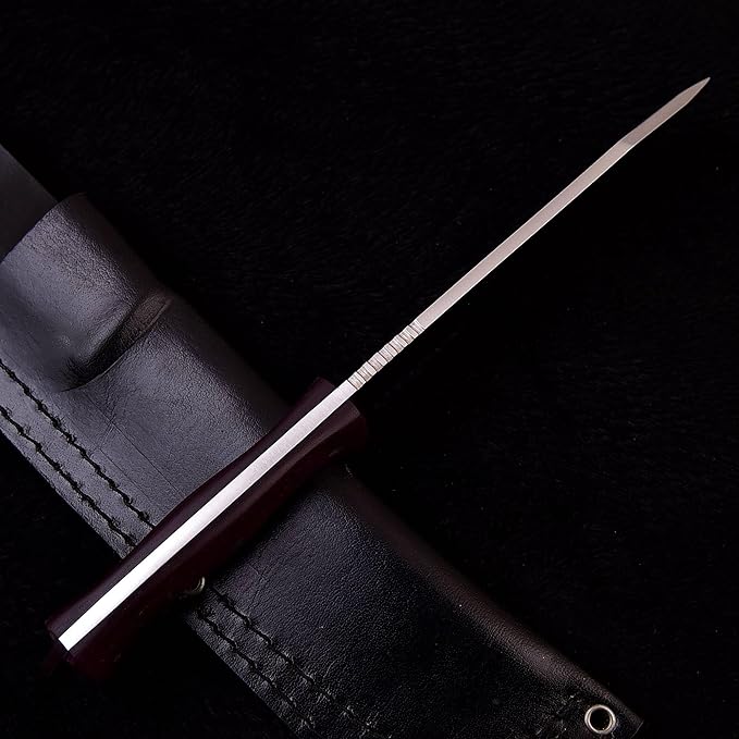 Bushcraft Knife with Sheath11.5 inch Fixed-Blade Handmade Outdoor Full Tang Knives Camping Knives Hunting Knives Survival Tactical Camp Knives Made of D2 Steel (MAROON)