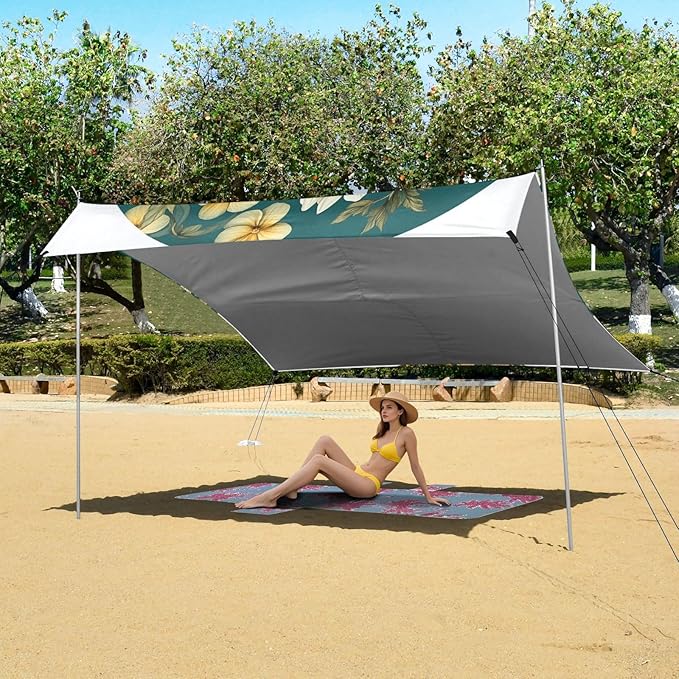 Florals Daffodil Bleeding Heart Dahlia Beach Tent &amp Canopy UPF50+ Lightweight Sun Shelter with Sandbags and Shovel for Backyard and Camping