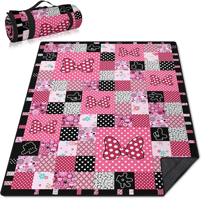 Pink Picnic Blankets Waterproof Foldable 60″X80″ Checkered Thick Picnic Mat Outdoor Blanket for Grass Cute Beach Blanket Sandproof Picnic Accessories for Camping Party Park Girls Gifts