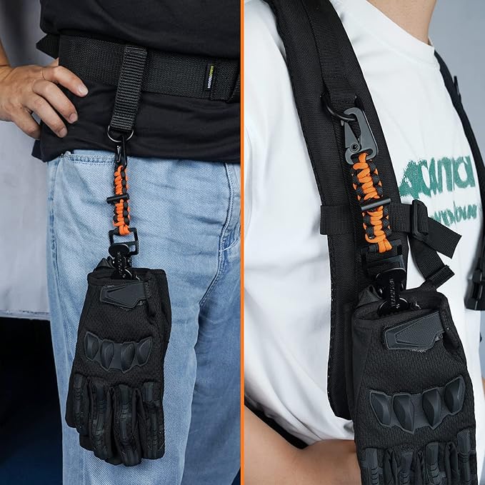 MELOTOUGH Tactical Glove Clip Holder Work Glove Holder Clip with Flint Rod for Tactical Backpack Tool Belt Outdoor Accessary (Orange + Lime 2pcs)