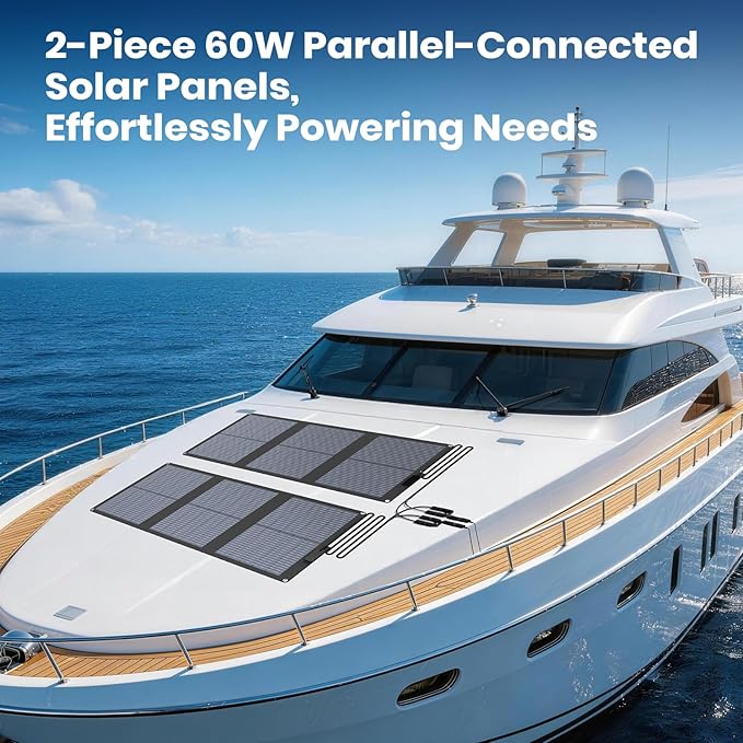 FlexSolar 120W (2-Pack 60W) N-Type Solar Panel 25% High Efficiency IP67 Waterproof Half-Cut Cell Lightweight Parallel Charger for RV Camping Off-Grid &amp Portable Power Station
