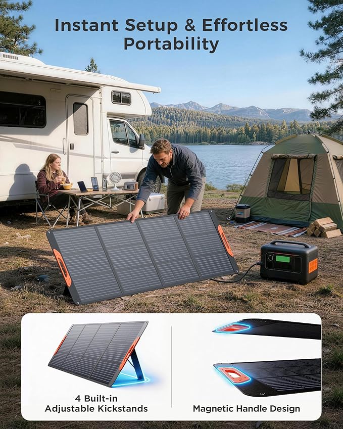 ZOUPW 200W Portable Solar Panel for Power Station23.5% Efficiency Mono Foldable Solar Charger with 4 Kickstands for Jackery 1000 V2/Bluetti/EcoFlow/AnkerIP67 Waterproof for Camping RV Power Backup