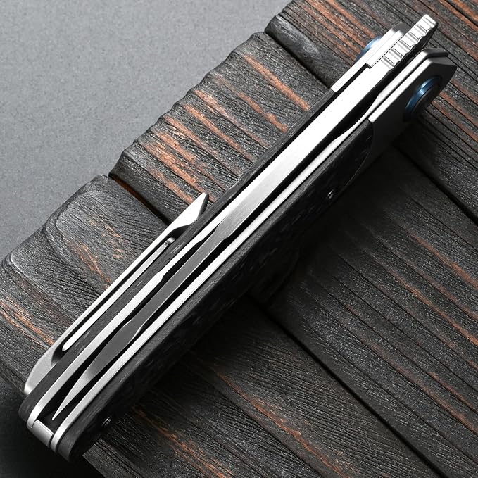 Sitivien ST245 Damascus Steel Folding Knives with Liner Lock Ball BearingTitanium Carbon Fiber Handle EDC Damascus Knife for Men Women(Gray) … …