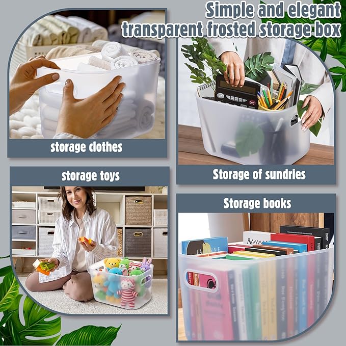 Thyle 12 Pack 7 Quarts Plastic Storage Bins Stackable Baskets with Lid and Handle with Label Colorful Desktop Box Toy Containers for Classroom Shelf Bedroom 10 x 7 x 6 Inch (Translucent)