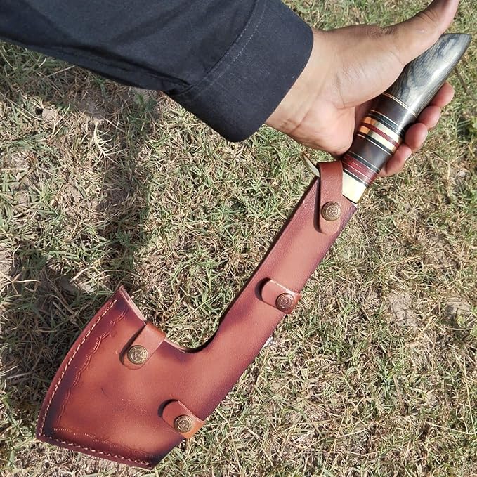 Custom Handmade Viking Hatchet Axe 216+ Layers Damascus Steel Bearded - Camping - Battle - Tomahawk Axes with Leather Sheath