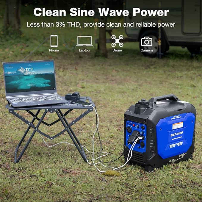 BILT HARD Portable 2500W Generator with CO Safety Sensor 120V AC Duplex Receptacle and 12V DC Output Super Quiet 4-Cycle Engine Portable Outdoor Generators for RV and Emergencies
