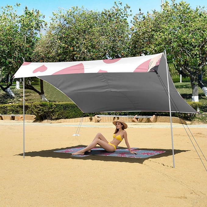 ALAZA Pink Dog Heart Pattern Beach Tent Sun Shelter Portable Canopy Sunshade for Outdoor Camping Picnics Backyard Fun 10x9 ft