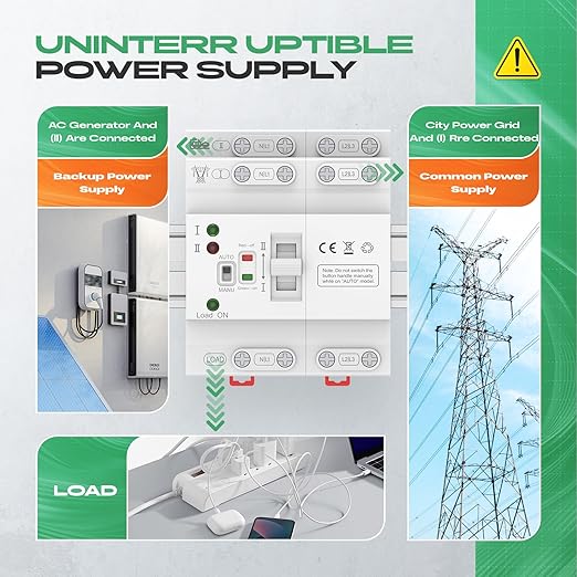 Mini Automatic Transfer Switch 4P 63A 110VATS Automatic/Manual DIN Rail Mount Dual Power Transfer Switch for Home Generator RVPublic/Backup Power Supply