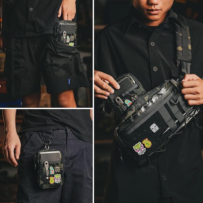 TACTICAL GEEK Block E3.0 EDC Compact Waist Pocket Pouch Men EDC Pouch Organizer Multi-Purpose Molle Tool Pouch Utility Tool Organizer Bag for Daily Essentials Carry(Black Camo)