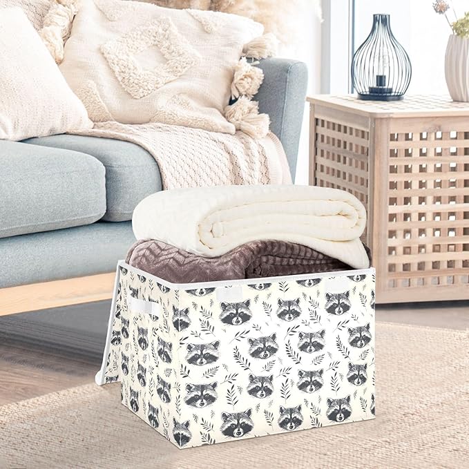 MNSRUU Containers Baskets with Lids Animal Raccoon Head Foldable Storage Bins Organizer with Lid Collapsible Storage Boxes for Home Bedroom Closet Office