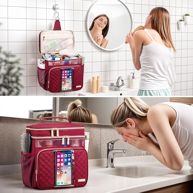 Large Toiletry Bag for Women MenBathroom BagWater Resistant Shower BagMakeup BagPortable Shower Caddy for College DormHanging Travel Toiletry Bag with Transparent Waterproof Phone Pocket