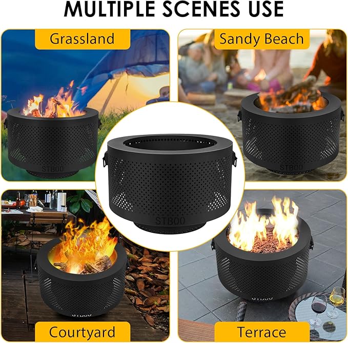 STBoo 24 Inch Smokeless Fire Pits for Outside with Portable Carrying Storage Bag Low Smoke Outdoor Fireplace for Bonfire Picnic Backyard on Beach Black XL
